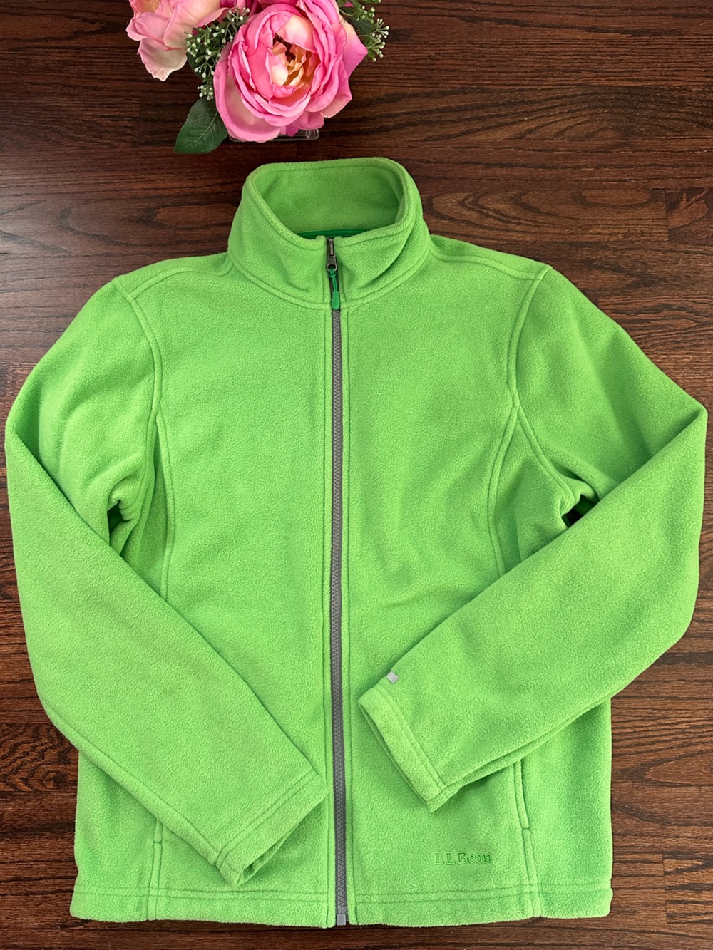 LL Bean bright green fleece jacket, size S